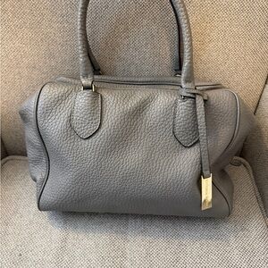 Vittorio Gray Pebbled Leather Satchel with Gold Tag
